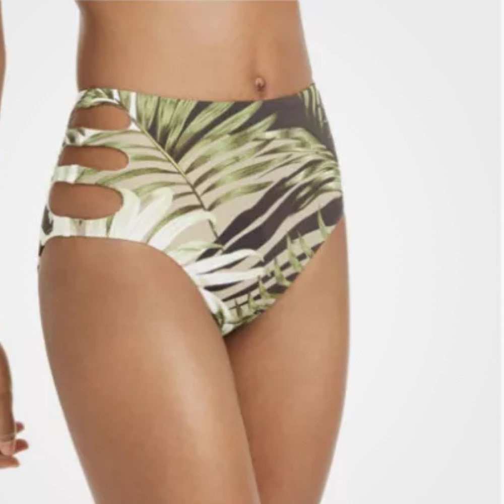 Bar III  Jungle Moon Printed Cutout High-Waist Bikini Swim Bottom Size M